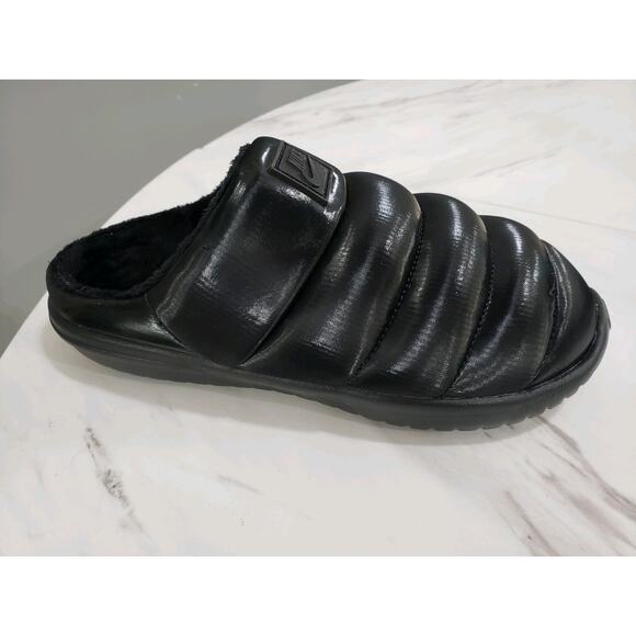 Nike Burrow SE Triple Black Slides Sandal Fur Lined Slip On Slipper House Shoe - Picture 7 of 8